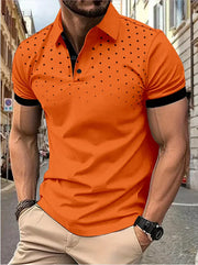 Lapel Short Sleeve Color Matching Fashion for Men - Trendy 3D Print