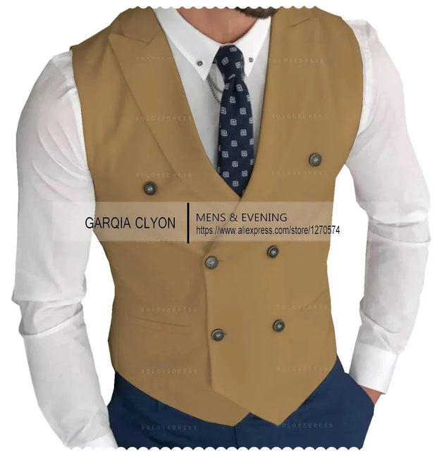 Classic Double Breasted Suit Vest White Notch Lapel Waistcoat