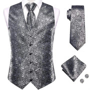 Hi-Tie Luxury Silk Mens Waistcoat Tie Set - Elegant Suit Vest