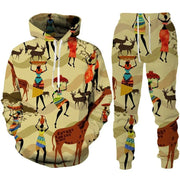 Retro African 3D Printed Hoodie Suit Fashion Tracksuit