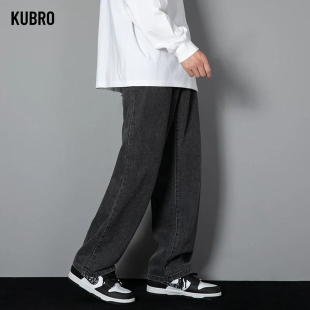 Korean Men's Casual Long Jeans - Classic Wide-leg Pants