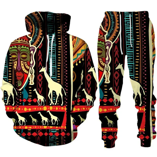 Retro African 3D Printed Hoodie Suit Fashion Tracksuit