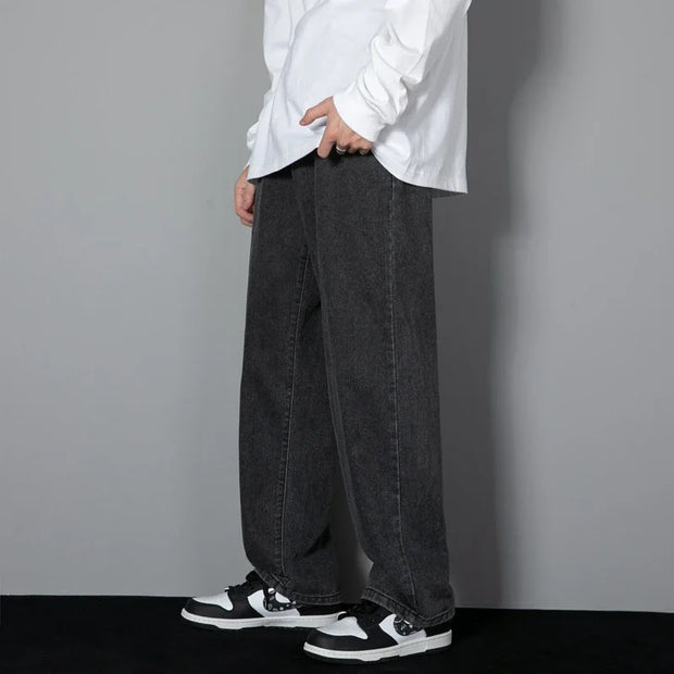 Korean Men's Casual Long Jeans - Classic Wide-leg Pants