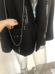 PFHQ Solid Color Long Sleeve Metal Chain Causal Blazers