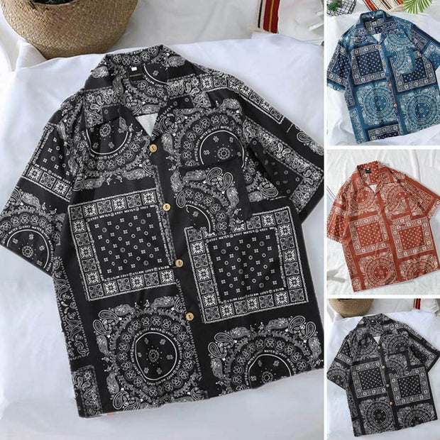 Summer Hawaiian Bandana Shirt Men Short Sleeve Paisley Shirts