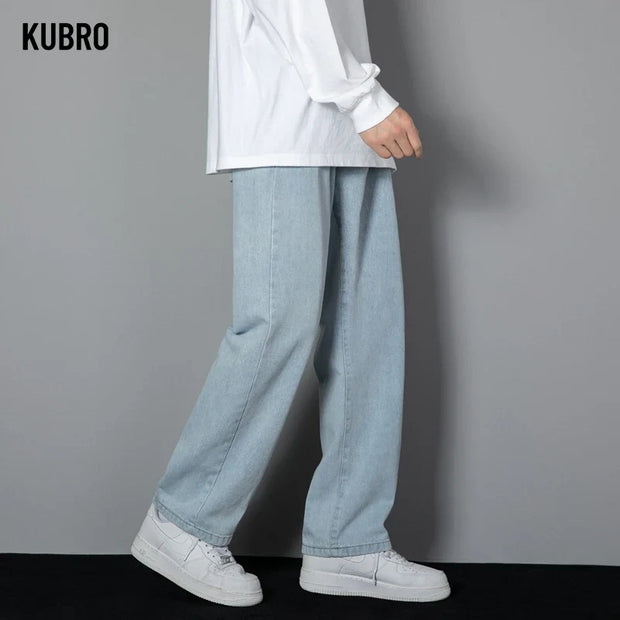 Korean Men's Casual Long Jeans - Classic Wide-leg Pants