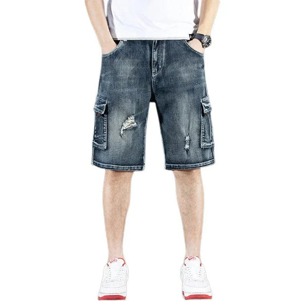 Trendy Brand Piercing 5 Shorts Men's Loose Fit, Multi-Pocket