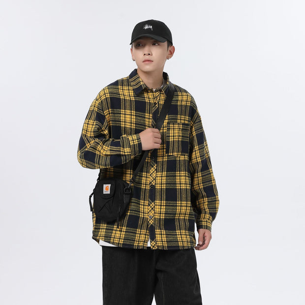 American Retro Plaid For Men Spring And Autumn Loose Casual Bottoming.