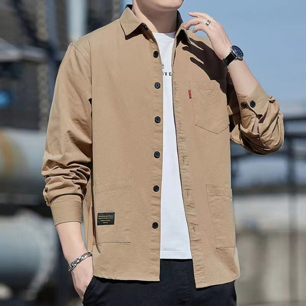 Casual Lapel Long Sleeve Shirt With Pockets Spring Autumn Jacket Shirt