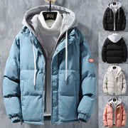 Fashion Hooded Cotton Jacket Men Winter Windproof Thickened Fake Two-piece