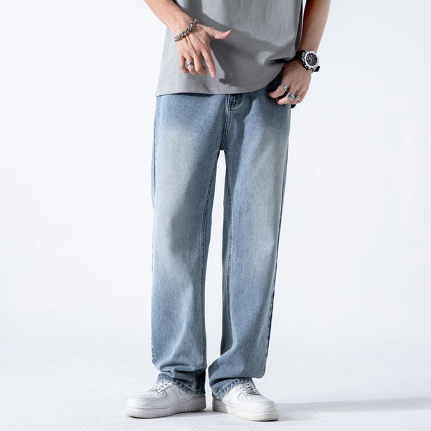 Loose Straight Washed Draping Wide Leg Vintage Jeans for Men Stylish.