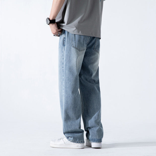 Loose Straight Washed Draping Wide Leg Vintage Jeans for Men Stylish.