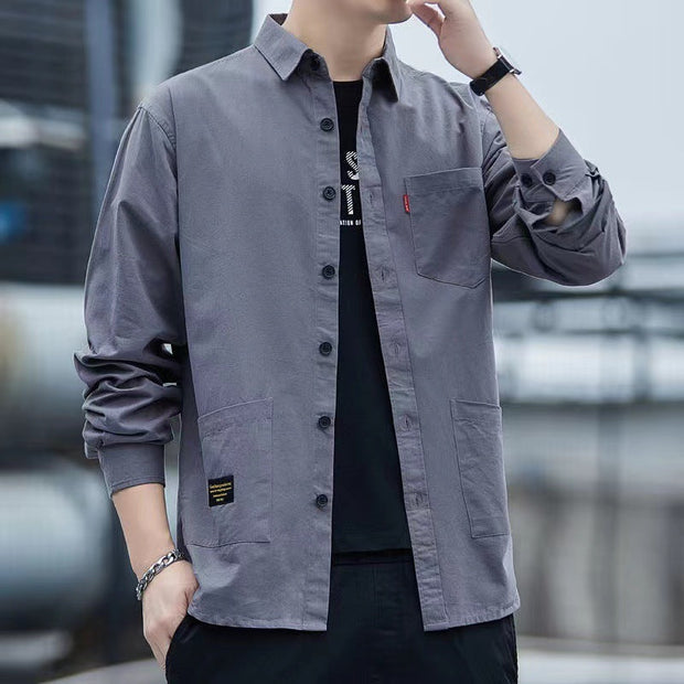 Casual Lapel Long Sleeve Shirt With Pockets Spring Autumn Jacket Shirt